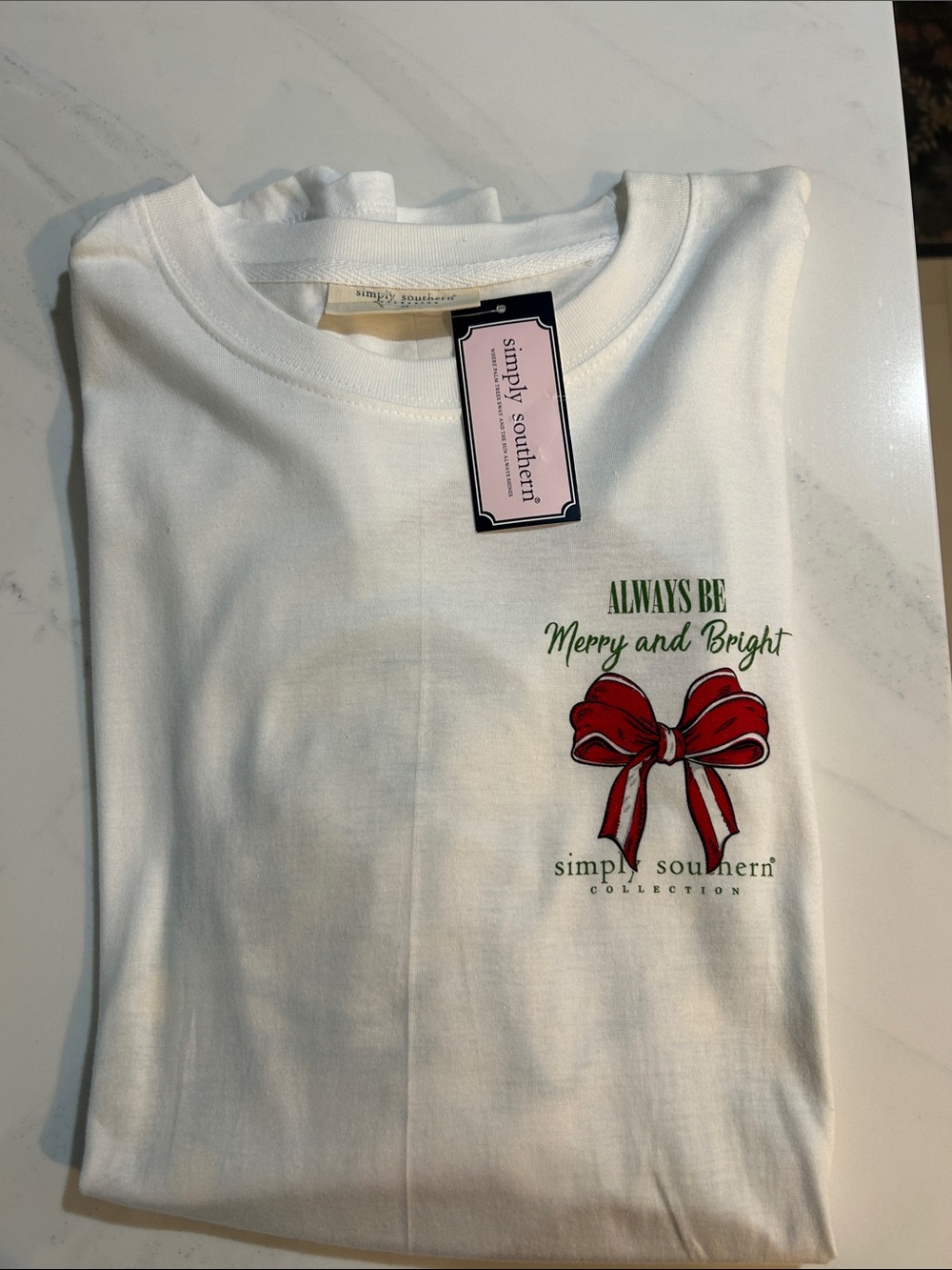 Simply Southern White Kids Tee with Red Bow and Green Text